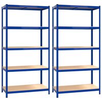 vidaXL 5-Layer Shelves 2 pcs Blue Steel&Engineered Wood