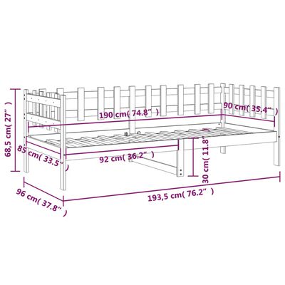 vidaXL Day Bed without Mattress Black 90x190 cm Single Solid Wood Pine