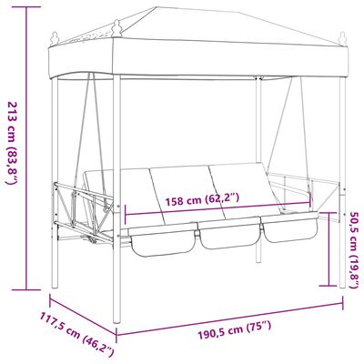 vidaXL Garden Swing Bench with Canopy Dark Grey Steel