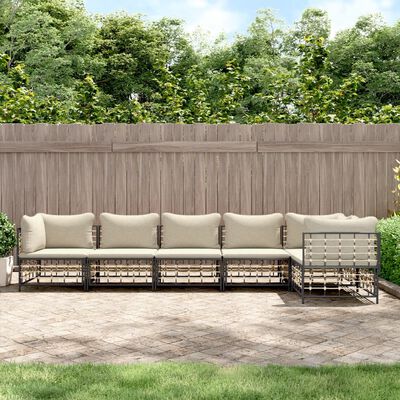 vidaXL 6 Piece Garden Lounge Set with Cushions Anthracite Poly Rattan