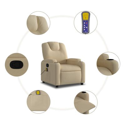 vidaXL Massage Recliner Chair Cream Fabric