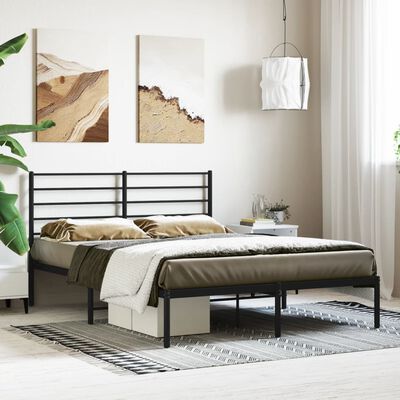 vidaXL Metal Bed Frame without Mattress with Headboard Black 150x200 cm King Size