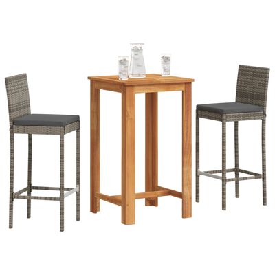 vidaXL 3 Piece Garden Bar Set Grey Solid Wood Acacia and Poly Rattan