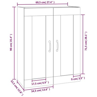 vidaXL Hanging Wall Cabinet Smoked Oak 69.5x32.5x90 cm