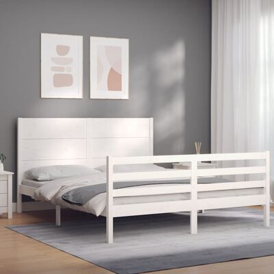 vidaXL Bed Frame with Headboard White King Size Solid Wood