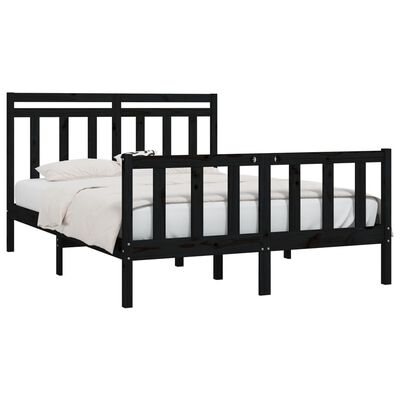 vidaXL Bed Frame without Mattress Black Solid Wood Pine 150x200 cm King Size