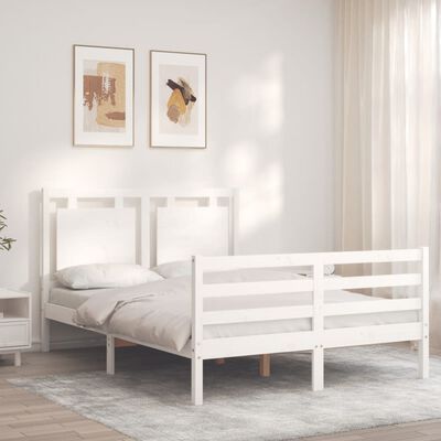 vidaXL Bed Frame without Mattress White Double Solid Wood