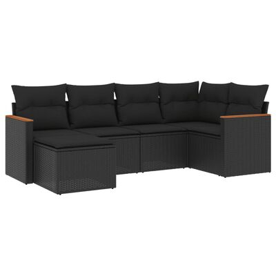 vidaXL 6 Piece Garden Sofa Set with Cushions Black Poly Rattan