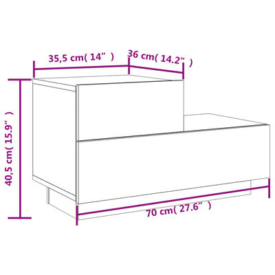 vidaXL Bedside Cabinet with LED Lights Black 70x36x40.5 cm