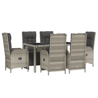 vidaXL 7 Piece Garden Dining Set with Cushions Grey Poly Rattan