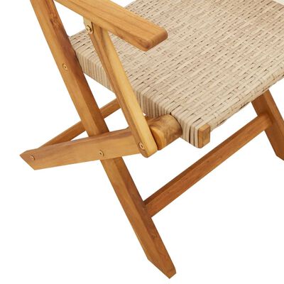 vidaXL Folding Garden Chairs 4 pcs Beige Poly Rattan and Solid Wood