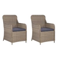 vidaXL Outdoor Chairs with Cushions 2 pcs Poly Rattan Brown