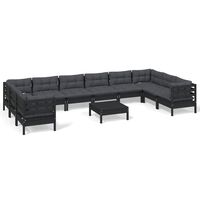 vidaXL 11 Piece Garden Lounge Set with Cushions Black Pinewood