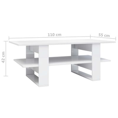 vidaXL Coffee Table High Gloss White 110x55x42 cm Engineered Wood