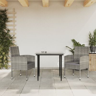 vidaXL 3 Piece Garden Dining Set Grey and Black Poly Rattan and Steel