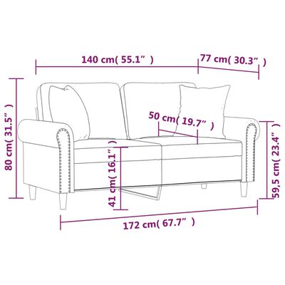 vidaXL 2-Seater Sofa with Throw Pillows Black 140 cm Velvet