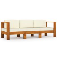 vidaXL 3-Seater Garden Sofa with Cream White Cushions Solid Acacia Wood