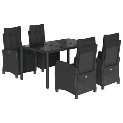 vidaXL 5 Piece Garden Dining Set with Cushions Black Poly Rattan