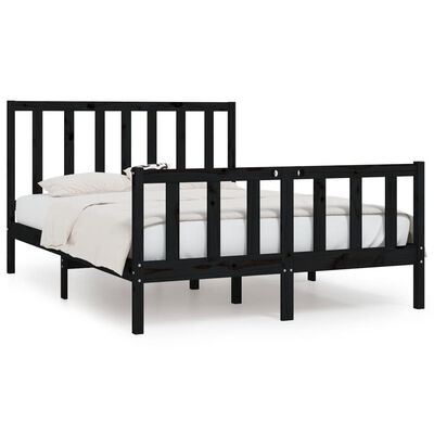 vidaXL Bed Frame without Mattress Black 135x190 cm Double Solid Wood