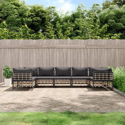 vidaXL 7 Piece Garden Lounge Set with Cushions Anthracite Poly Rattan