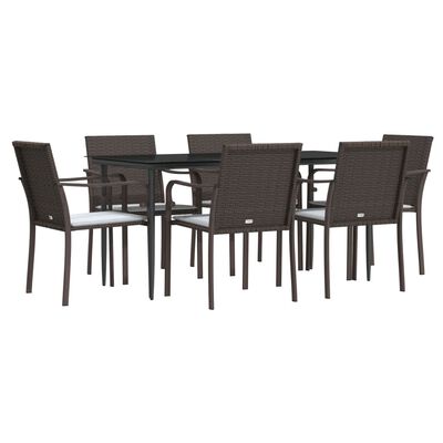 vidaXL 7 Piece Garden Dining Set with Cushions Poly Rattan and Steel