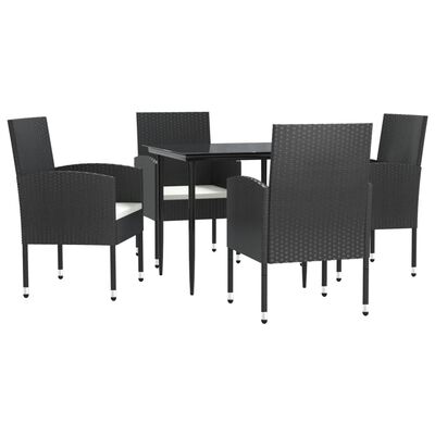 vidaXL 5 Piece Garden Dining Set Black Poly Rattan and Steel