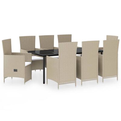 vidaXL 9 Piece Garden Dining Set with Cushions Beige