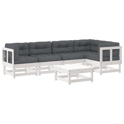 vidaXL 6 Piece Garden Lounge Set with Cushions White Solid Wood