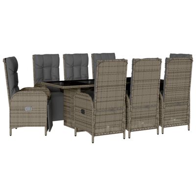 vidaXL 9 Piece Garden Dining Set with Cushions Grey Poly Rattan