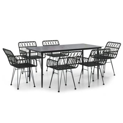 vidaXL 7 Piece Garden Dining Set Black Poly Rattan