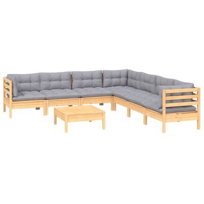 vidaXL 8 Piece Garden Lounge Set with Grey Cushions Solid Pinewood