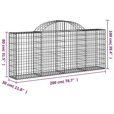 vidaXL Arched Gabion Baskets 5 pcs 200x30x80/100 cm Galvanised Iron