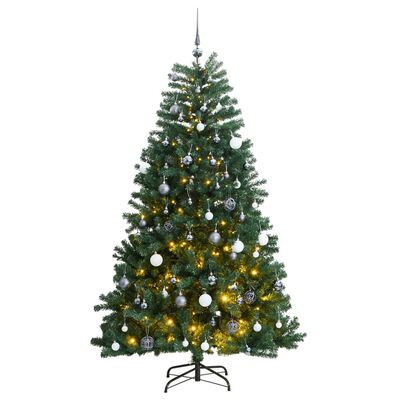 vidaXL Artificial Hinged Christmas Tree 300 LEDs & Ball Set 210 cm