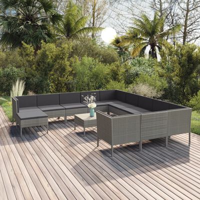 vidaXL 13 Piece Garden Lounge Set with Cushions Poly Rattan Grey