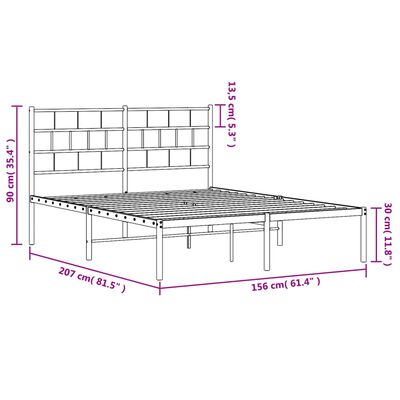 vidaXL Metal Bed Frame without Mattress with Headboard White 150x200 cm King Size