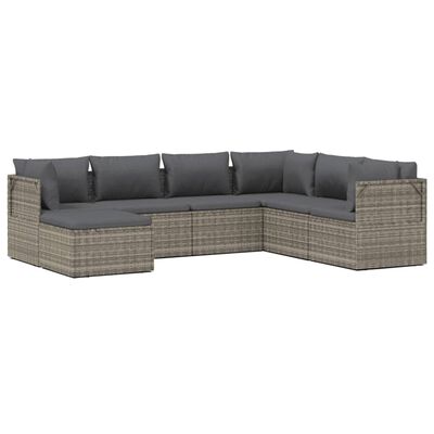 vidaXL 7 Piece Garden Lounge Set with Cushions Grey Poly Rattan