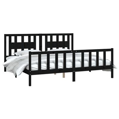 vidaXL Bed Frame with Headboard Black Solid Wood Pine 180x200 cm Super King Size