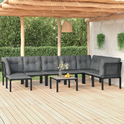 vidaXL 9 Piece Garden Lounge Set Black and Grey Poly Rattan