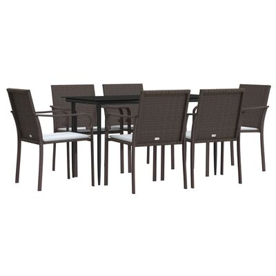 vidaXL 7 Piece Garden Dining Set with Cushions Poly Rattan and Steel