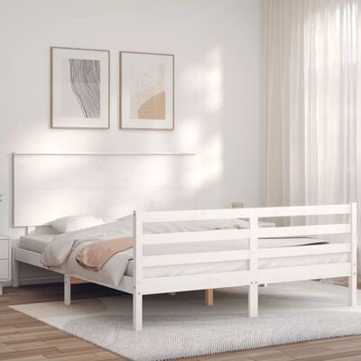 vidaXL Bed Frame without Mattress White King Size Solid Wood