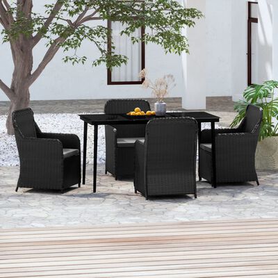 vidaXL 5 Piece Garden Dining Set with Cushions Black