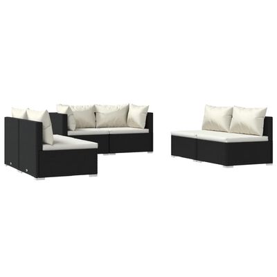 vidaXL 6 Piece Garden Lounge Set with Cushions Poly Rattan Black