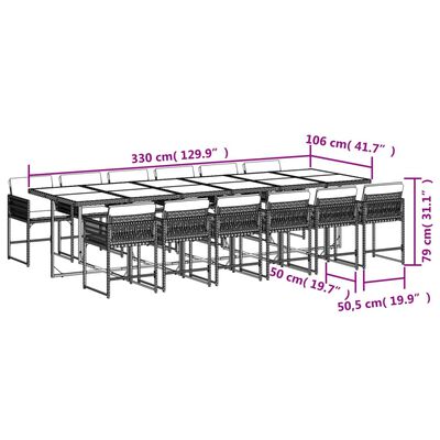 vidaXL 13 Piece Garden Dining Set with Cushions Grey Poly Rattan