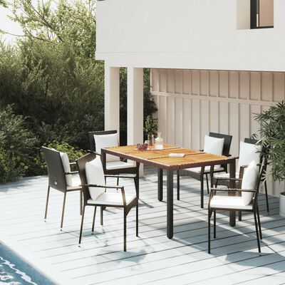 vidaXL 5 Piece Garden Dining Set with Cushions Black Poly Rattan