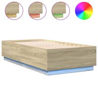 vidaXL Bed Frame with LED Lights Sonoma Oak 90x190 cm Single Engineered Wood