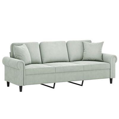 vidaXL 3-Seater Sofa with Throw Pillows Light Grey 180 cm Velvet