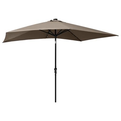 vidaXL Garden Parasol with LEDs and Steel Pole Taupe 2x3 m