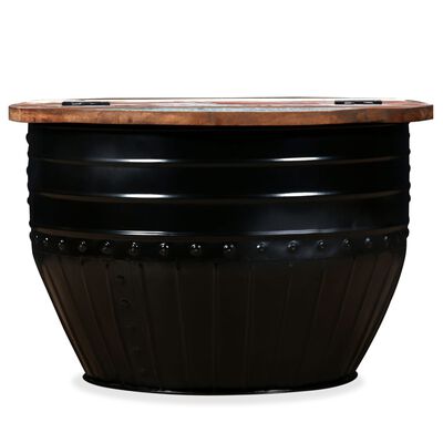 vidaXL Coffee Table Solid Reclaimed Wood Black Barrel Shape