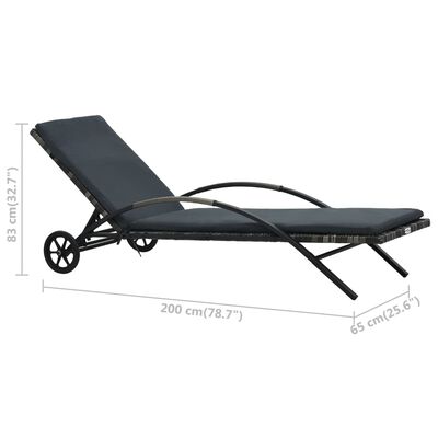 vidaXL Sun Lounger with Cushion & Wheels Poly Rattan Anthracite