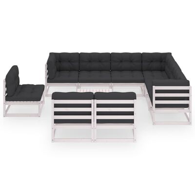 vidaXL 10 Piece Garden Lounge Set with Cushions White Solid Pinewood